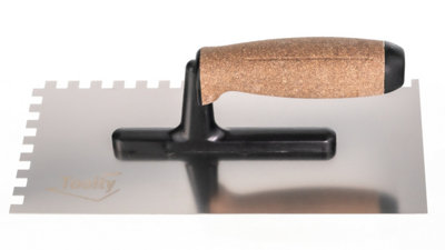 Toolty Stainless Steel Adhesive Notched Trowel with Cork Handle on Polyamide Foot 270mm 8x8mm for Tiling Plastering Rendering DIY - 8