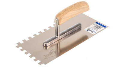 Toolty Stainless Steel Adhesive Notched Trowel with Wooden Handle 270mm 10x10mm for Tiling Plastering Rendering DIY