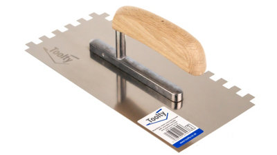 Toolty Stainless Steel Adhesive Notched Trowel with Wooden Handle 270mm 10x10mm for Tiling Plastering Rendering DIY