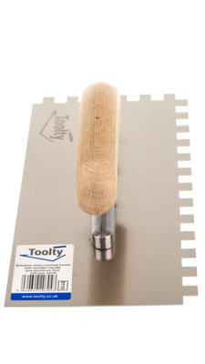 Toolty Stainless Steel Adhesive Notched Trowel with Wooden Handle 270mm 10x10mm for Tiling Plastering Rendering DIY - 4