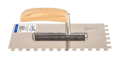 Toolty Stainless Steel Adhesive Notched Trowel with Wooden Handle 270mm 10x10mm for Tiling Plastering Rendering DIY - 6