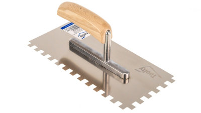 Toolty Stainless Steel Adhesive Notched Trowel with Wooden Handle 270mm 10x10mm for Tiling Plastering Rendering DIY - 7