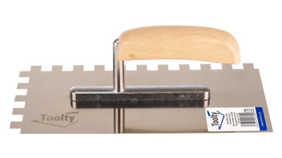 Toolty Stainless Steel Adhesive Notched Trowel with Wooden Handle 270mm 12x12mm for Tiling Plastering Rendering DIY