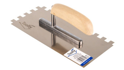 Toolty Stainless Steel Adhesive Notched Trowel with Wooden Handle 270mm 12x12mm for Tiling Plastering Rendering DIY
