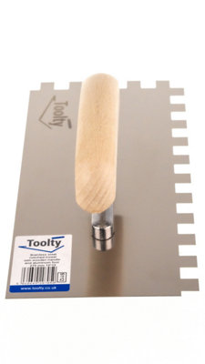 Toolty Stainless Steel Adhesive Notched Trowel with Wooden Handle 270mm 12x12mm for Tiling Plastering Rendering DIY - 4