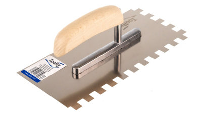 Toolty Stainless Steel Adhesive Notched Trowel with Wooden Handle 270mm 12x12mm for Tiling Plastering Rendering DIY - 5