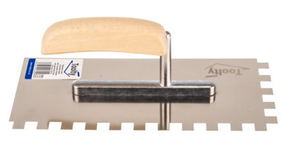 Toolty Stainless Steel Adhesive Notched Trowel with Wooden Handle 270mm 12x12mm for Tiling Plastering Rendering DIY - 6