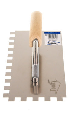 Toolty Stainless Steel Adhesive Notched Trowel with Wooden Handle 270mm 12x12mm for Tiling Plastering Rendering DIY - 8