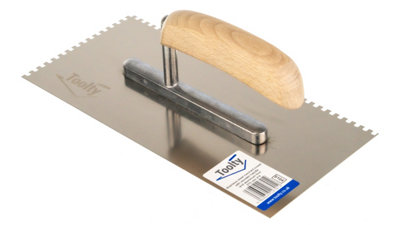 Toolty Stainless Steel Adhesive Notched Trowel with Wooden Handle 270mm 4x4mm for Tiling Plastering Rendering DIY - 3