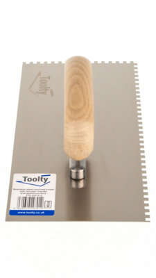 Toolty Stainless Steel Adhesive Notched Trowel with Wooden Handle 270mm 4x4mm for Tiling Plastering Rendering DIY - 4