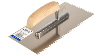 Toolty Stainless Steel Adhesive Notched Trowel with Wooden Handle 270mm 4x4mm for Tiling Plastering Rendering DIY - 5
