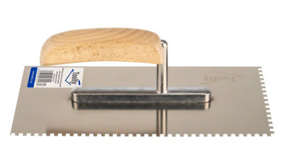 Toolty Stainless Steel Adhesive Notched Trowel with Wooden Handle 270mm 4x4mm for Tiling Plastering Rendering DIY - 6