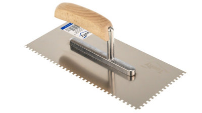 Toolty Stainless Steel Adhesive Notched Trowel with Wooden Handle 270mm 4x4mm for Tiling Plastering Rendering DIY - 7