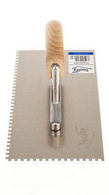 Toolty Stainless Steel Adhesive Notched Trowel with Wooden Handle 270mm 4x4mm for Tiling Plastering Rendering DIY - 8
