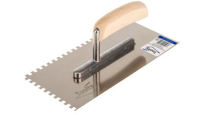 Toolty Stainless Steel Adhesive Notched Trowel with Wooden Handle 270mm 6x6mm for Tiling Plastering Rendering DIY