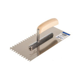 Toolty Stainless Steel Adhesive Notched Trowel with Wooden Handle 270mm 6x6mm for Tiling Plastering Rendering DIY