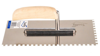 Toolty Stainless Steel Adhesive Notched Trowel with Wooden Handle 270mm ...