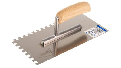 Toolty Stainless Steel Adhesive Notched Trowel with Wooden Handle 270mm 8x8mm for Tiling Plastering Rendering DIY