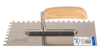 Toolty Stainless Steel Adhesive Notched Trowel with Wooden Handle 270mm 8x8mm for Tiling Plastering Rendering DIY