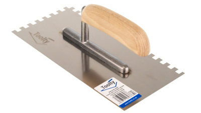 Toolty Stainless Steel Adhesive Notched Trowel with Wooden Handle 270mm 8x8mm for Tiling Plastering Rendering DIY - 3