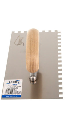 Toolty Stainless Steel Adhesive Notched Trowel with Wooden Handle 270mm 8x8mm for Tiling Plastering Rendering DIY - 4