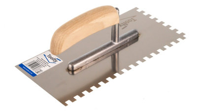 Toolty Stainless Steel Adhesive Notched Trowel with Wooden Handle 270mm 8x8mm for Tiling Plastering Rendering DIY - 5