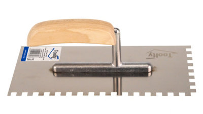 Toolty Stainless Steel Adhesive Notched Trowel with Wooden Handle 270mm 8x8mm for Tiling Plastering Rendering DIY - 6