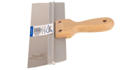 Toolty Stainless Steel Spatula Taping Filling with Wooden Handle and Aluminum Profile 250x60mm for Plastering Finishing DIY