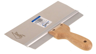 Toolty Stainless Steel Spatula Taping Filling with Wooden Handle and Aluminum Profile 250x90mm for Plastering Finishing DIY - 3