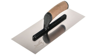 Toolty Stainless Steel Trowel with Cork Handle on Aluminium Foot 320mm for Plastering Rendering Finishing Smoothing DIY