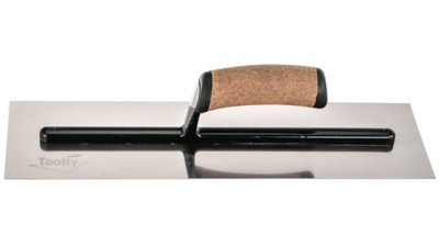 Toolty Stainless Steel Trowel with Cork Handle on Aluminium Foot 400mm for Plastering Rendering Finishing Smoothing DIY