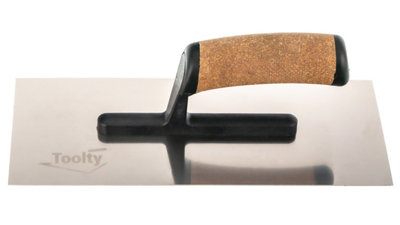 Toolty Stainless Steel Trowel with Cork Handle on Polyamide Foot 280mm for Plastering Rendering Finishing Smoothing DIY