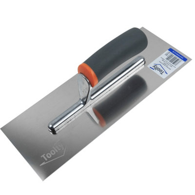 Toolty Stainless Steel Trowel with Rubber Handle on Aluminium Foot 320mm for Smoothing Plaster Mortar Adhesive DIY - 3