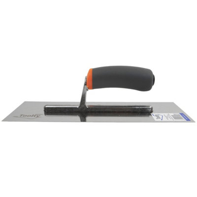 Toolty Stainless Steel Trowel with Rubber Handle on Aluminium Foot 320mm for Smoothing Plaster Mortar Adhesive DIY - 6