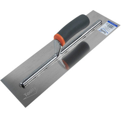 Toolty Stainless Steel Trowel with Rubber Handle on Aluminium Foot 400mm for Smoothing Plaster Mortar Adhesive DIY - 3