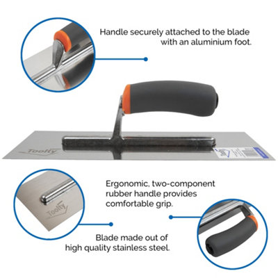 Toolty Stainless Steel Trowel with Rubber Handle on Aluminium Foot 400mm for Smoothing Plaster Mortar Adhesive DIY - 8
