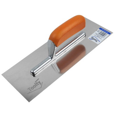 Toolty Stainless Steel Trowel with Wooden Handle on Aluminium Foot 320mm for Smoothing Plaster Mortar Adhesive DIY - 3