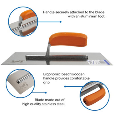 Toolty Stainless Steel Trowel with Wooden Handle on Aluminium Foot 400mm for Smoothing Plaster Mortar Adhesive DIY - 8