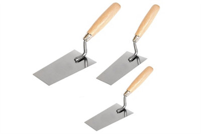 Toolty Stainless Steel Trowel with Wooden Handle Set 3PCS 120, 140, 160mm for Scooping and Scraping Mortar Plaster Cement DIY