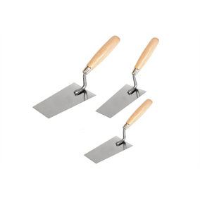 Toolty Stainless Steel Trowel with Wooden Handle Set 3PCS 120, 140, 160mm for Scooping and Scraping Mortar Plaster Cement DIY
