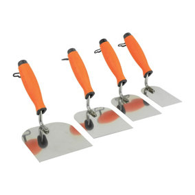 Toolty Stucco Wall Putty Finishing Trowel with Rubber Handle Set 4PCS - 60, 80, 100, 120mm for Brickwork Rendering DIY