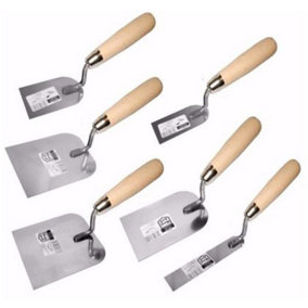 Toolty Stucco Wall Putty Finishing Trowel with Wooden Handle Set 7PCS - 30, 50, 60, 80, 100, 120, 30x160mm Rendering DIY