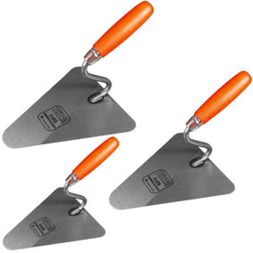 Toolty Triangular Brick Trowel with Wooden Handle Set 3PCS 180, 200, 220mm Grinded Carbon Steel for Scooping and Scraping DIY