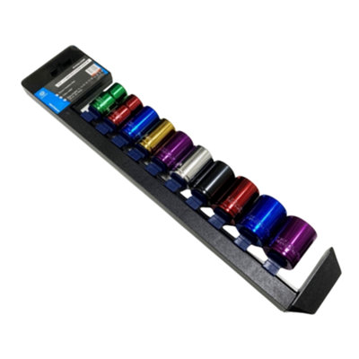 Toolzone 1/2" Drive Metric Socket Set 10 Pc Multi Coloured with Rail 13 - 24mm