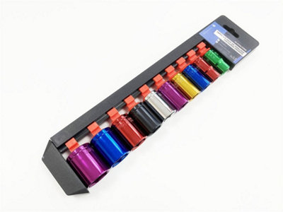 Toolzone 1/2" Drive Metric Socket Set 10 Pc Multi Coloured with Rail 13 - 24mm