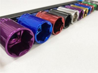 Toolzone 1/2" Drive Metric Socket Set 10 Pc Multi Coloured with Rail 13 - 24mm