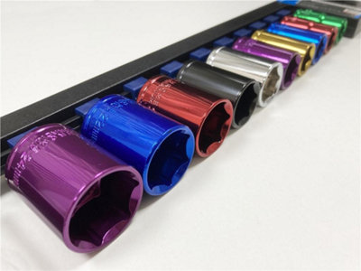 Toolzone 1/2" Drive Metric Socket Set 10 Pc Multi Coloured with Rail 13 - 24mm