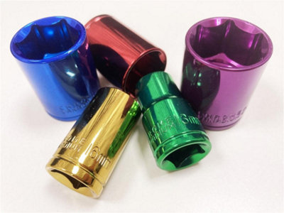 Toolzone 1/2" Drive Metric Socket Set 10 Pc Multi Coloured with Rail 13 - 24mm