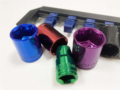 Toolzone 1/2" Drive Metric Socket Set 10 Pc Multi Coloured with Rail 13 - 24mm