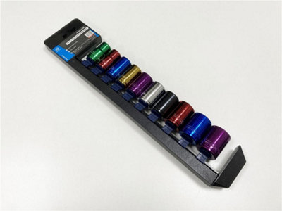 Toolzone 1/2" Drive Metric Socket Set 10 Pc Multi Coloured with Rail 13 - 24mm